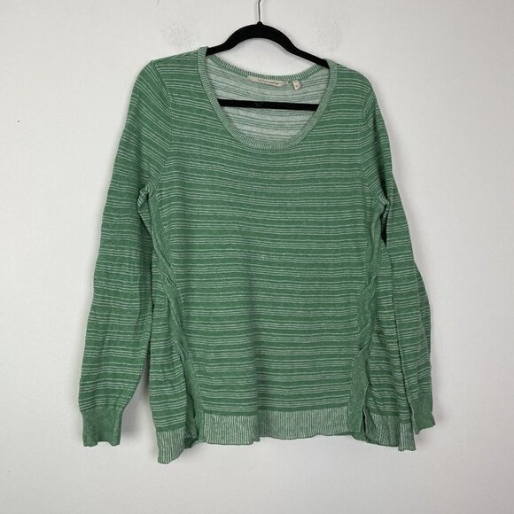 Soft Surroundings Textured Green White Long Sleeve Sweater Top Size Medium - Picture 1 of 6